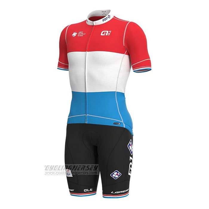 2022 Cycling Jersey Groupama-FDJ Red Luxembourg Champion Short Sleeve and Bib Short